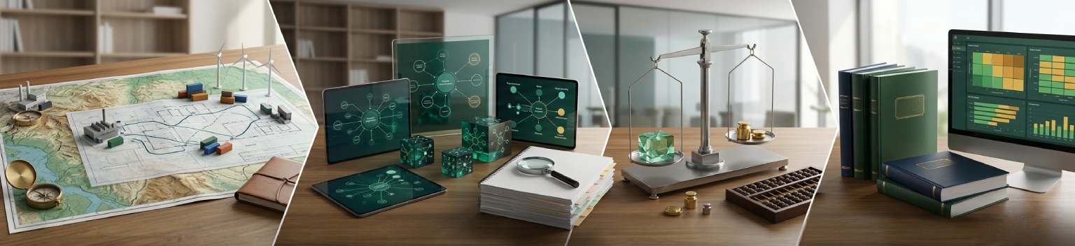 Infographic of the four-step Double Materiality Assessment (DMA) process for ESRS reporting: Context Mapping, IRO Identification, Scoring, and Reporting based on EFRAG IG 1.
