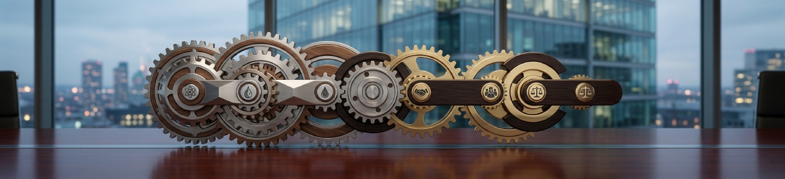 Interlocking gears representing the alignment and interoperability of GRI and VSME sustainability reporting standards