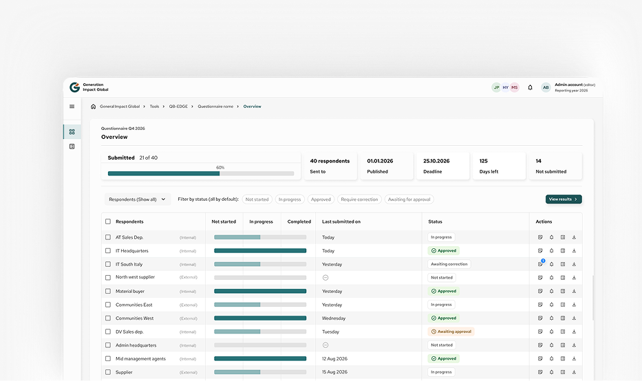QB-EDGE questionnaire builder interface for sustainability data collection