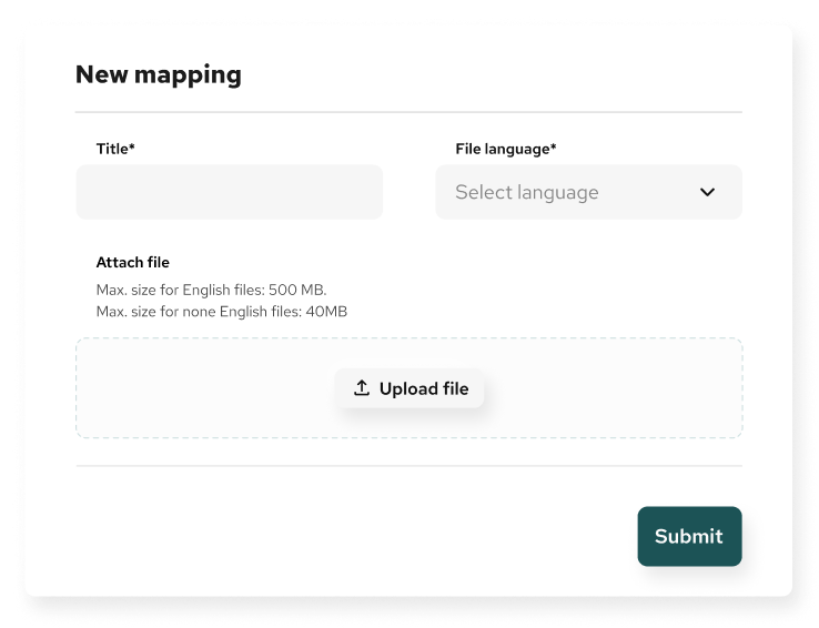 Screenshot of the SDG Mapper interface by Generation Impact Global, showing the process of creating a new mapping with title, tags, and file upload