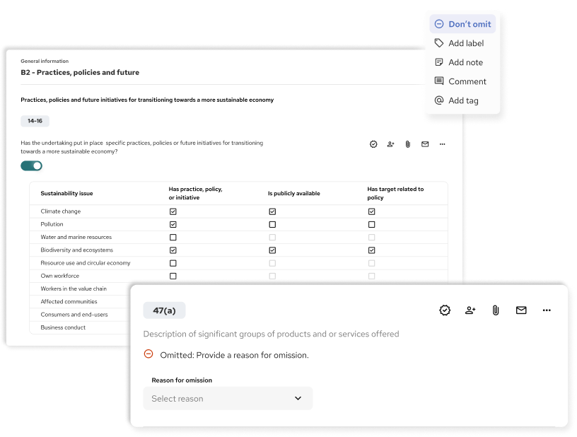 Software interface screenshot of the Generation Impact Global VSME reporting software dashboard