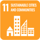 Icon representing SDG 11: Sustainable Cities and Communities, part of the 17 global goals by Generation Impact Global