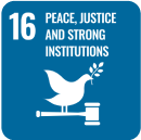 Icon representing SDG 16: Peace, Justice and Strong Institutions, part of the 17 global goals by Generation Impact Global